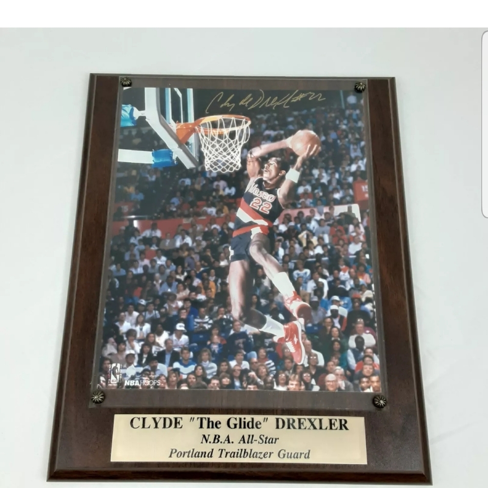 Clyde Drexler Autograph Authenticated Photo Plaque Portland Trail Blazers